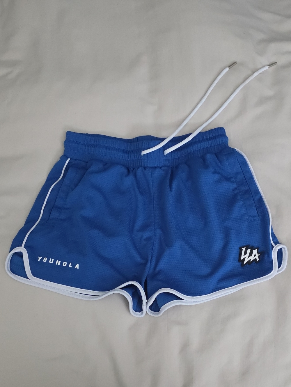YoungLA Men's Royal Blue Mesh Athletic Shorts with White Trim